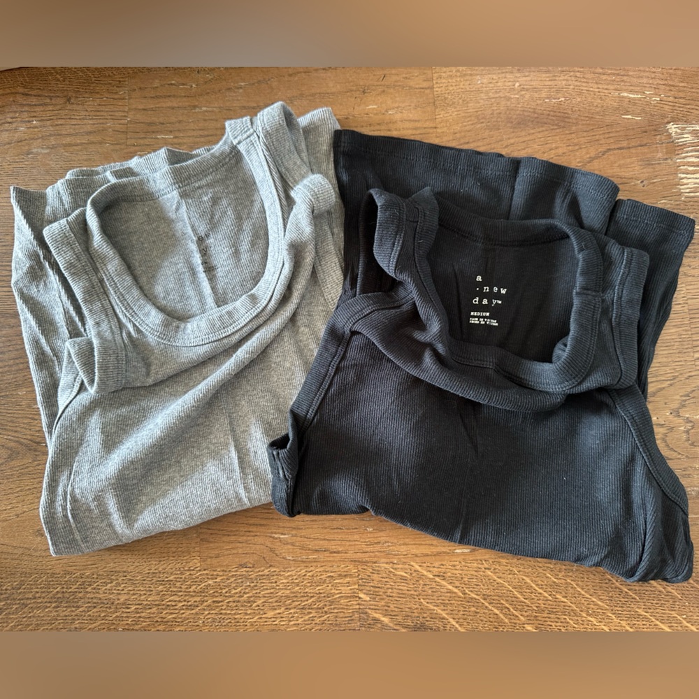 A New Day Black and Gray High Neck Full Length Tank Tops Set of 2